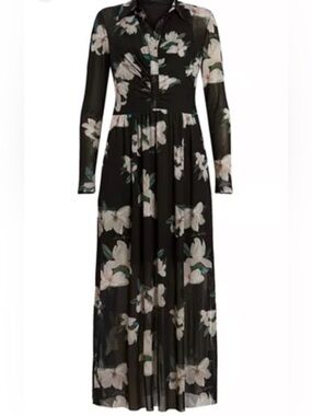 All Saints Black Maxi Dress with White Floral Print